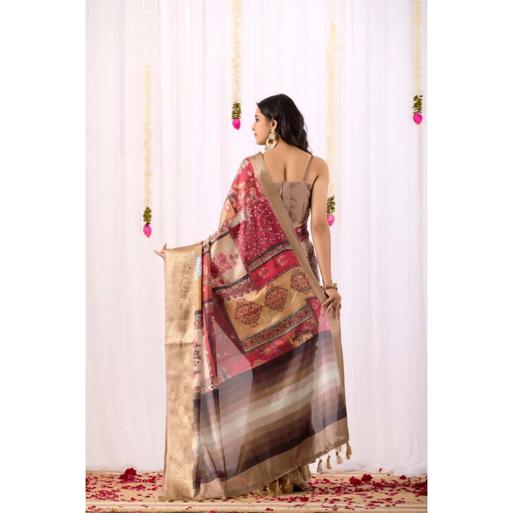 Generic Women's Faux_Silk Printed Saree With Unstitched Blouse 5.5Mtr (Beige)