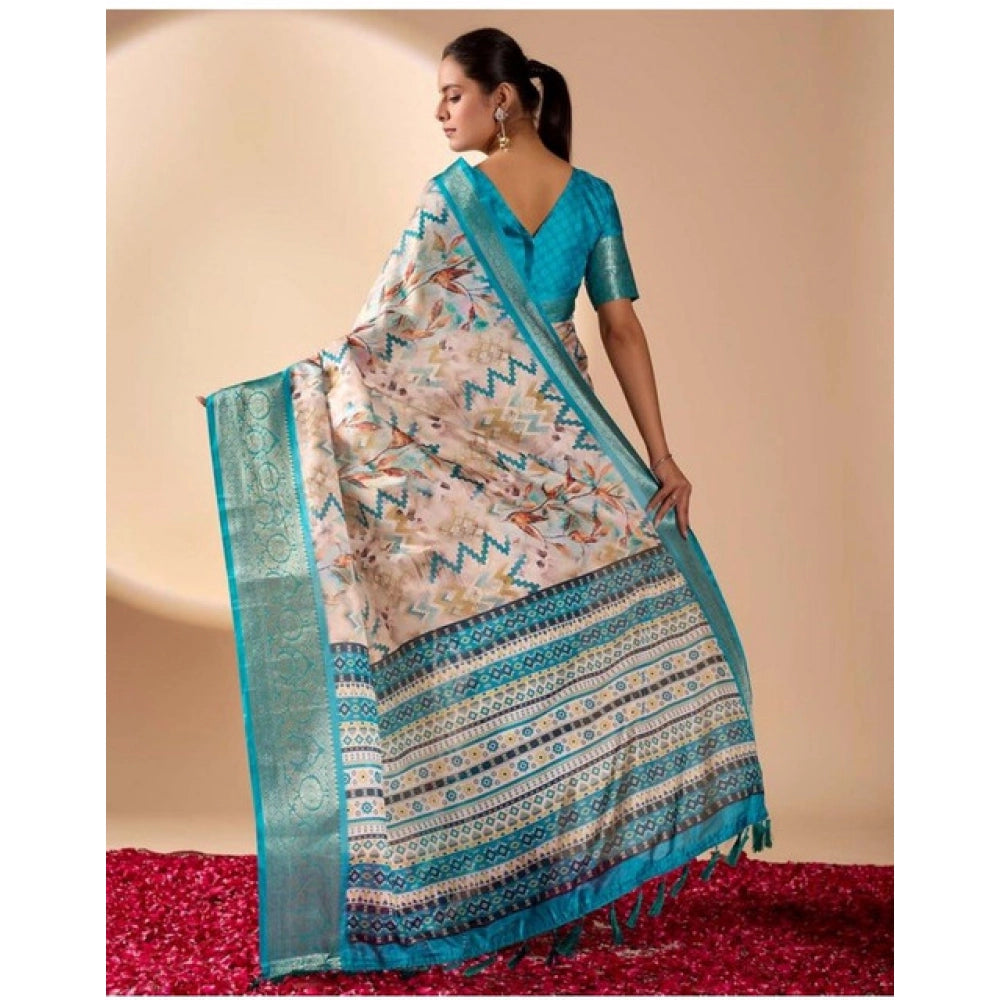 Generic Women's Faux_Silk Printed Saree With Unstitched Blouse 5.5Mtr (Beige)