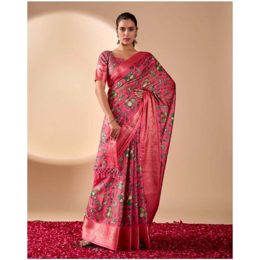 Generic Women's Faux_Banarasi_Silk Printed Saree With Unstitched Blouse 5.5Mtr (Pink)