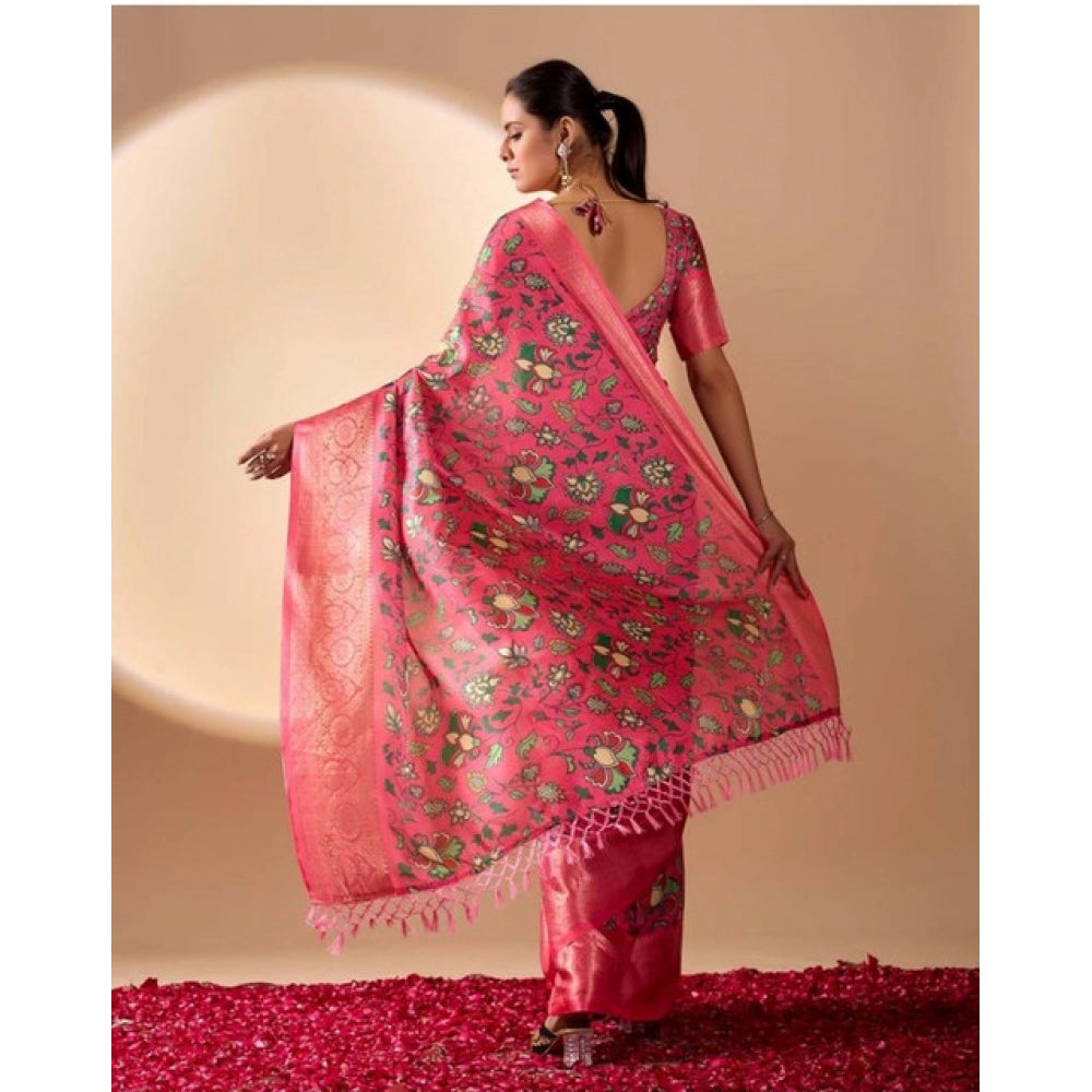 Generic Women's Faux_Banarasi_Silk Printed Saree With Unstitched Blouse 5.5Mtr (Pink)