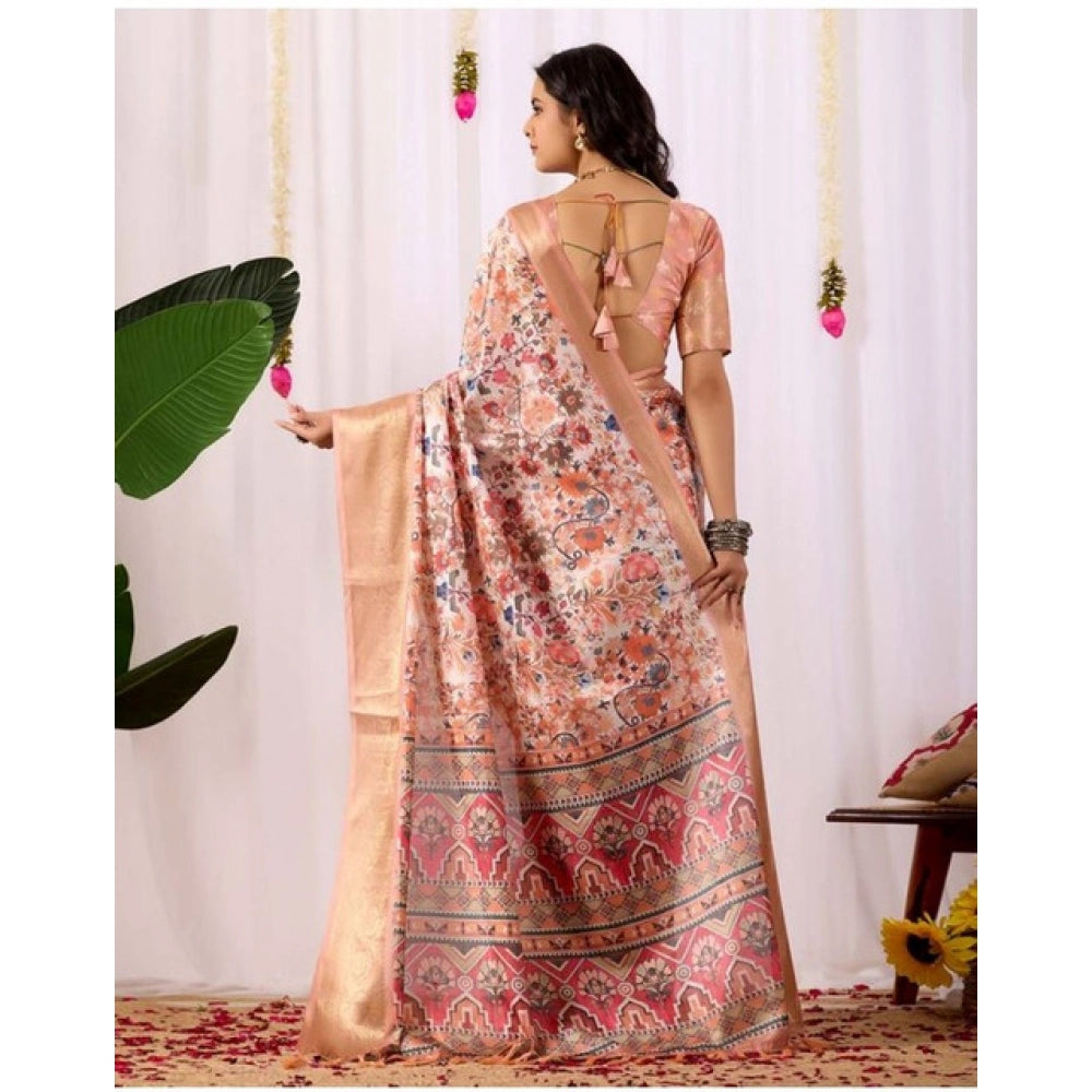 Generic Women's Faux_Silk Printed Saree With Unstitched Blouse 5.5Mtr (Peach)