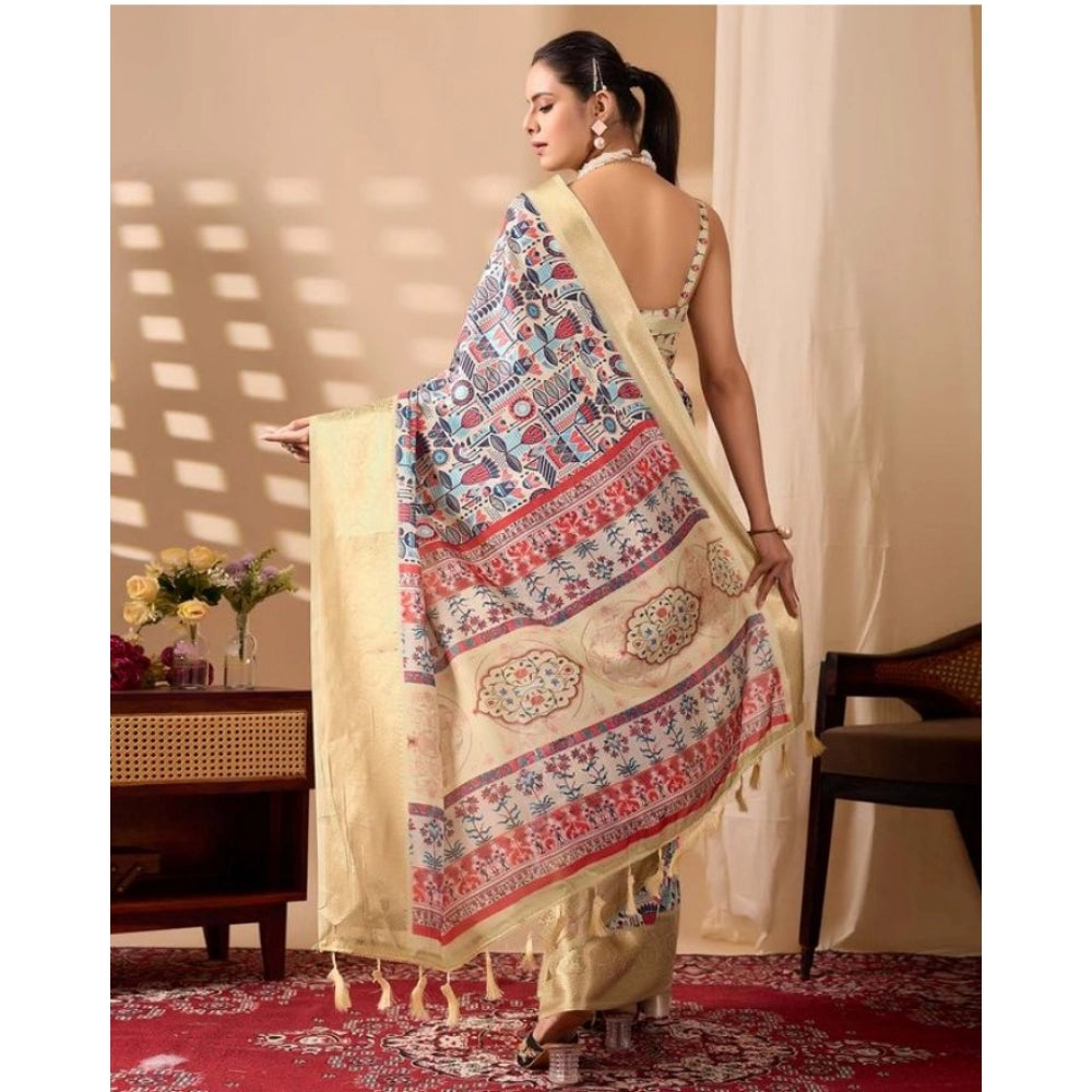 Generic Women's Faux_Banarasi_Silk Printed Saree With Unstitched Blouse 5.5Mtr (Multicolor)