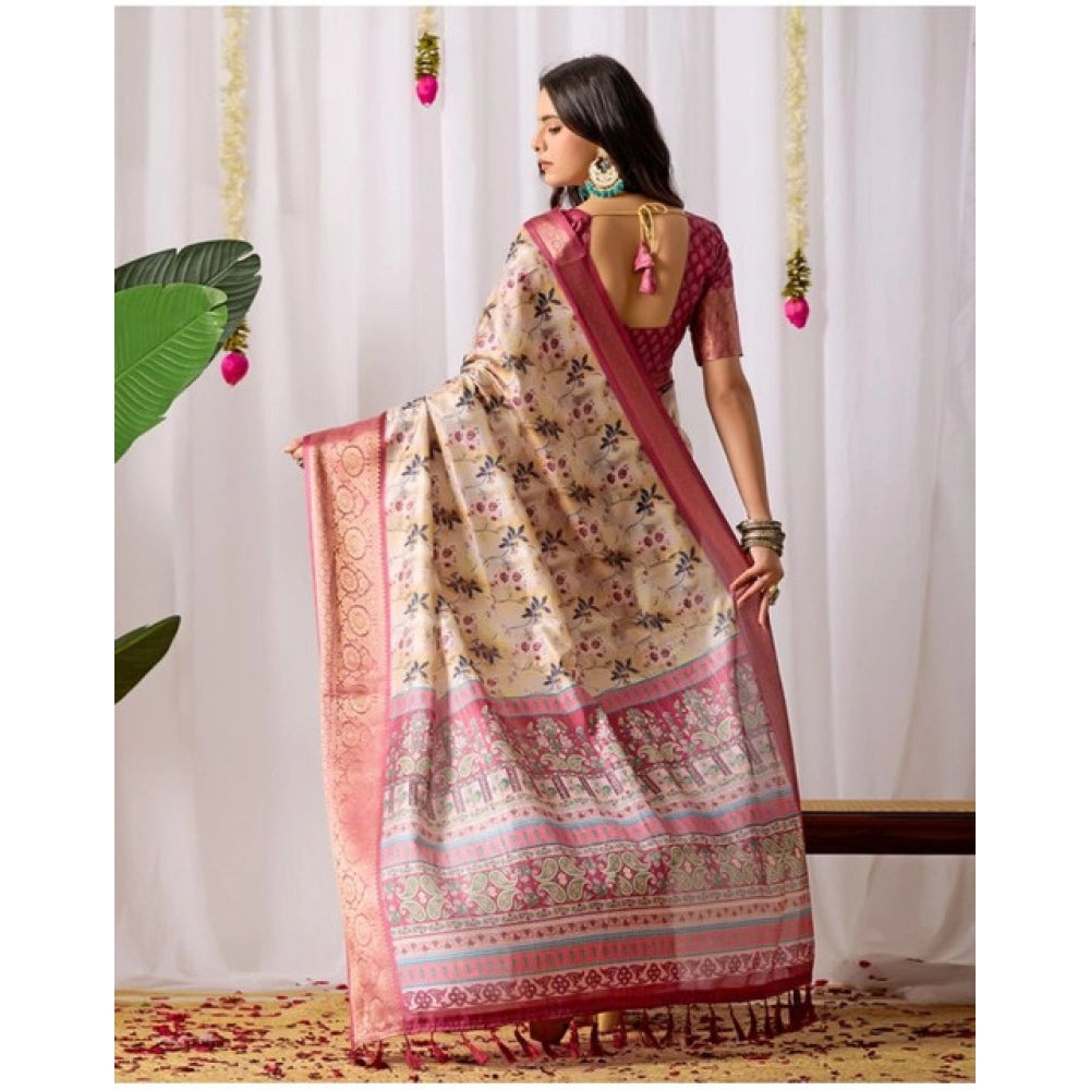 Generic Women's Faux_Banarasi_Silk Woven Saree With Unstitched Blouse 5.5Mtr (Beige)