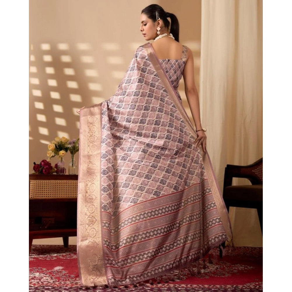 Generic Women's Faux_Silk Printed Saree With Unstitched Blouse 5.5Mtr (Light_Mauve)
