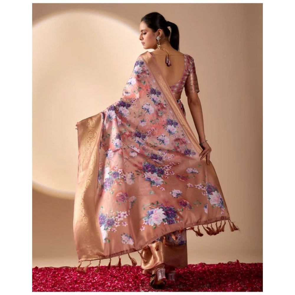 Generic Women's Faux_Silk Printed Saree With Unstitched Blouse 5.5Mtr (Peach)