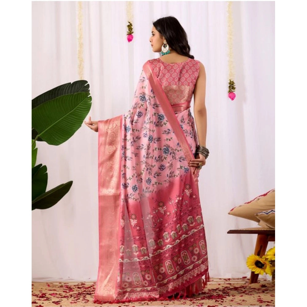 Generic Women's Faux_Banarasi_Silk Printed Saree With Unstitched Blouse 5.5Mtr (Light_Pink)