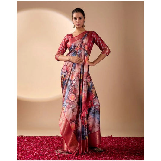 Generic Women's Faux_Silk Printed Saree With Unstitched Blouse 5.5Mtr (Maroon)