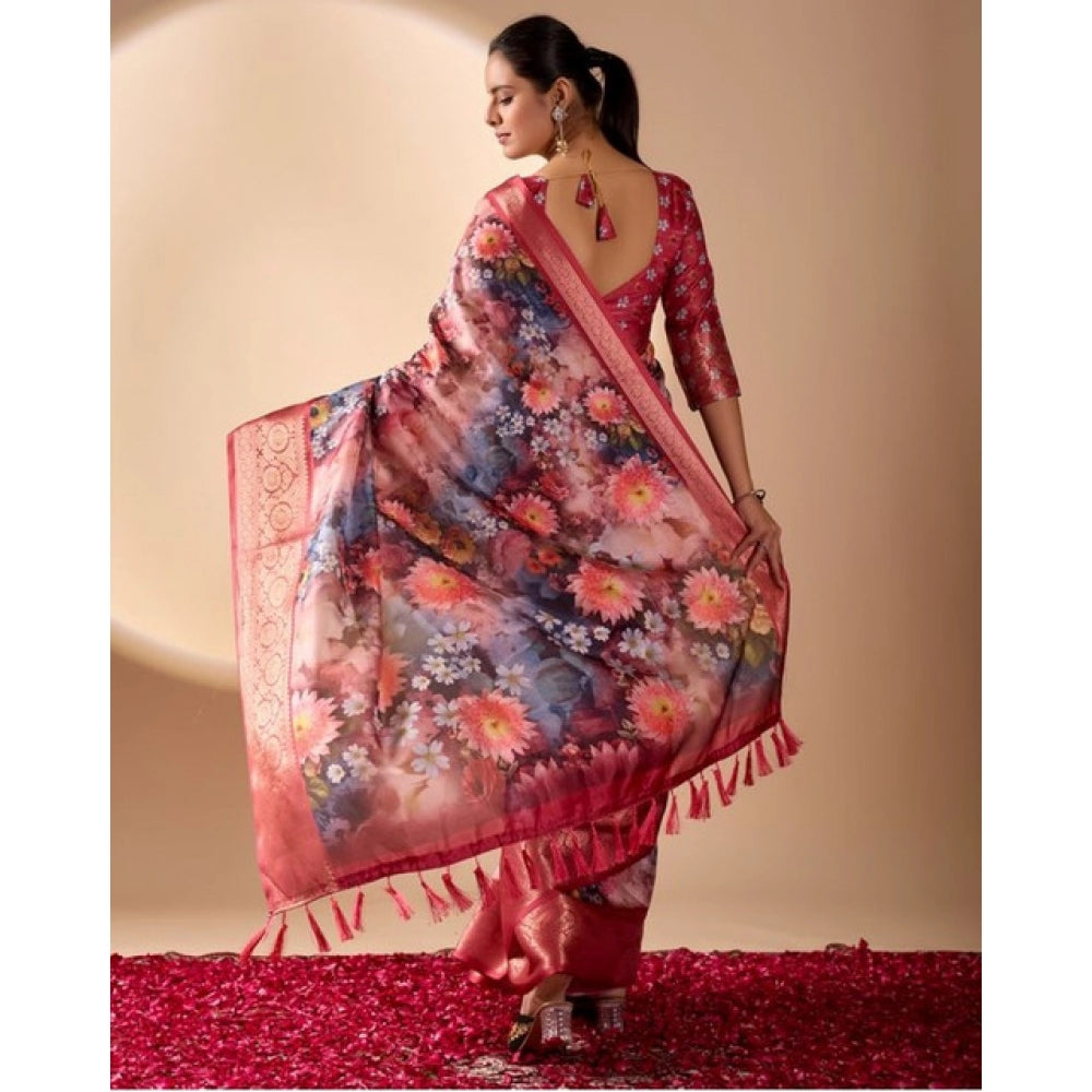 Generic Women's Faux_Silk Printed Saree With Unstitched Blouse 5.5Mtr (Maroon)