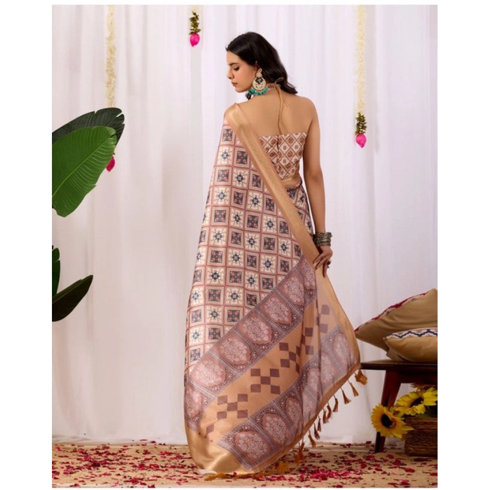 Generic Women's Faux_Silk Printed Saree With Unstitched Blouse 5.5Mtr (Multicolor)
