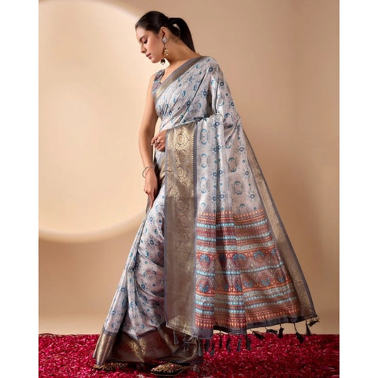 Generic Women's Faux_Art_Silk Printed Saree With Unstitched Blouse 5.5Mtr (Silver)