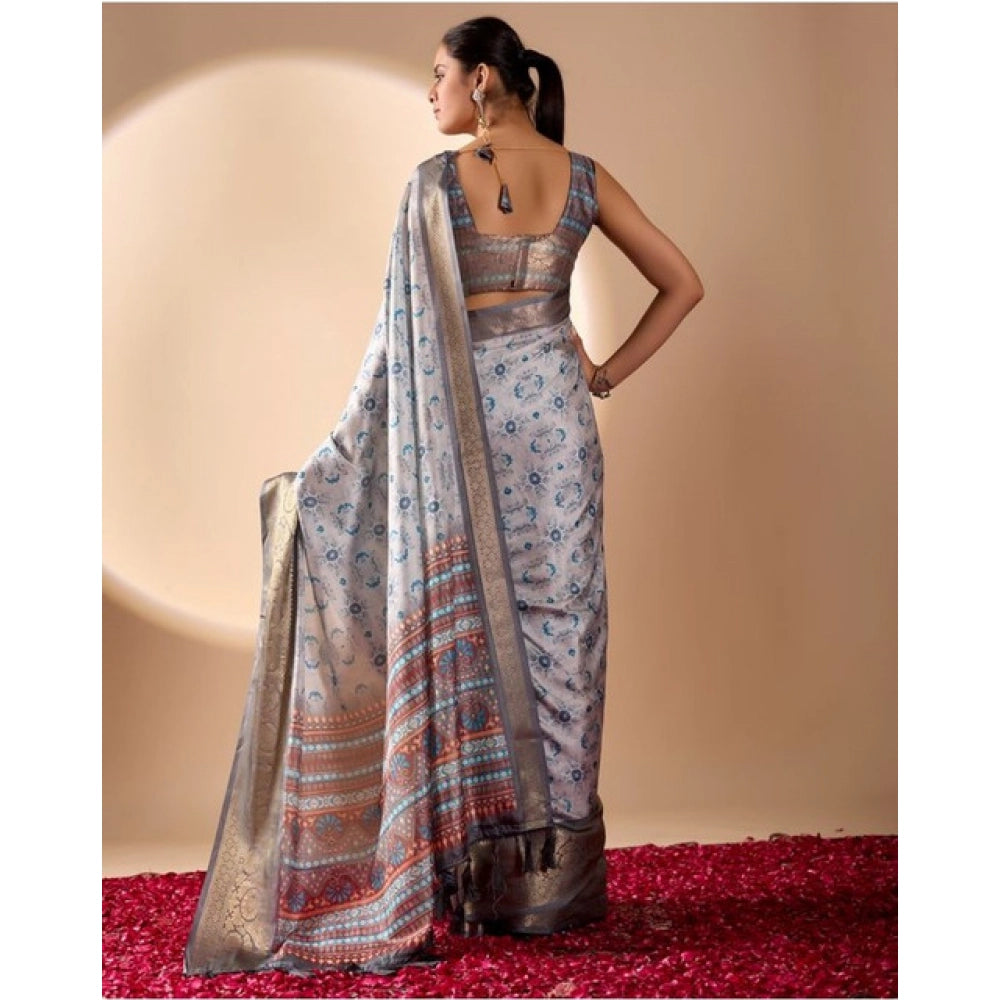 Generic Women's Faux_Art_Silk Printed Saree With Unstitched Blouse 5.5Mtr (Silver)