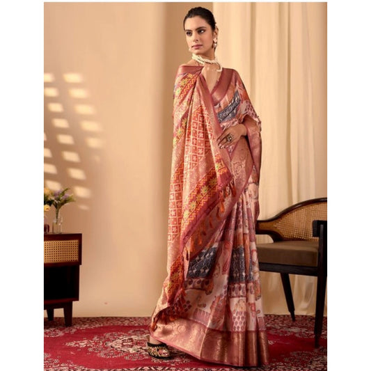 Generic Women's Faux_Silk Printed Saree With Unstitched Blouse 5.5Mtr (Peach)