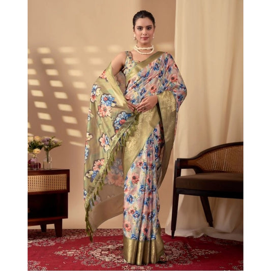 Generic Women's Silk_Blend Printed Saree With Unstitched Blouse 5.5Mtr (Olive)