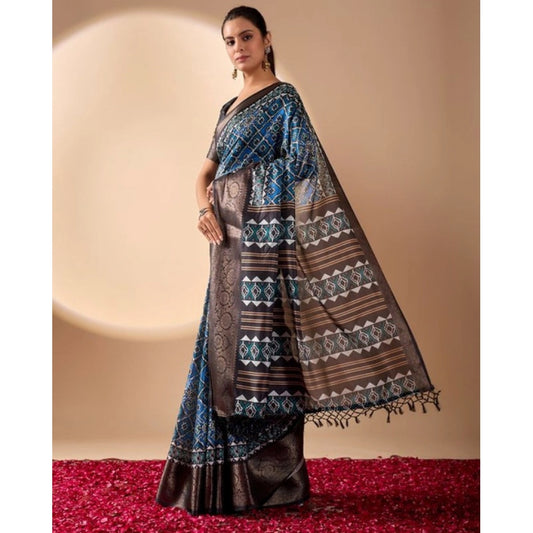 Generic Women's Faux_Art_Silk Printed Saree With Unstitched Blouse 5.5Mtr (Blue)