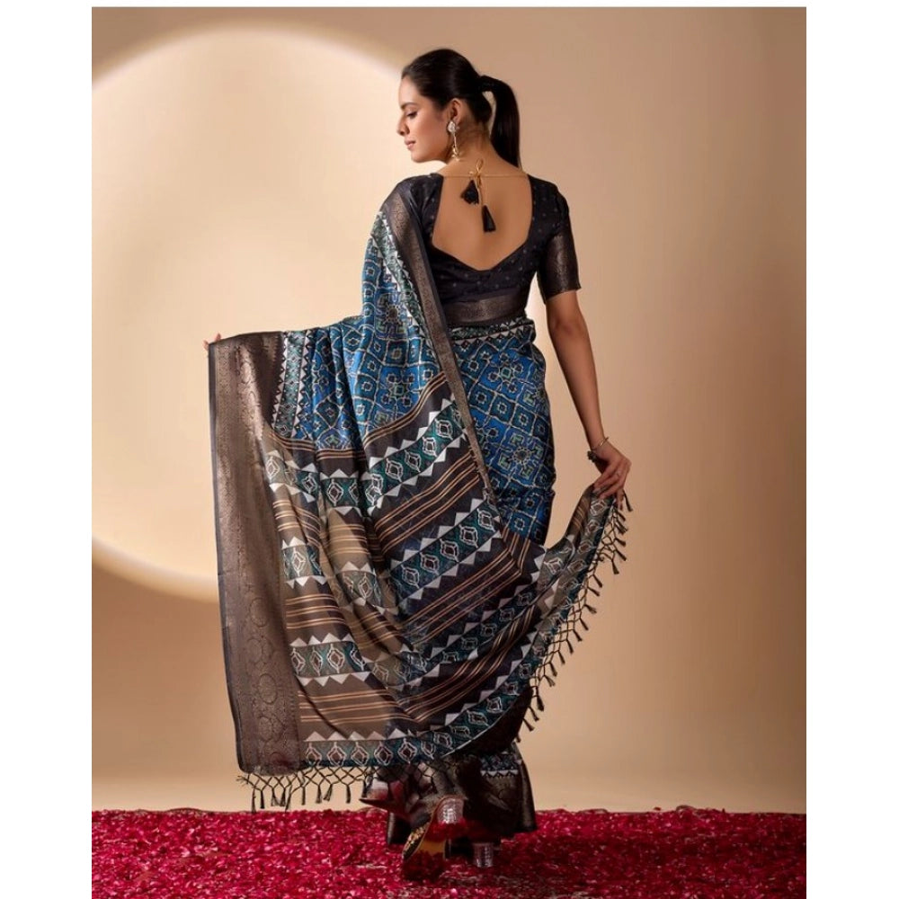 Generic Women's Faux_Art_Silk Printed Saree With Unstitched Blouse 5.5Mtr (Blue)