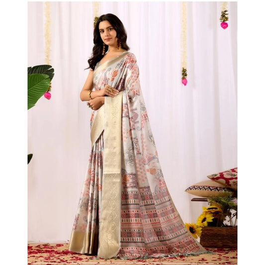 Generic Women's Faux_Silk Printed Saree With Unstitched Blouse 5.5Mtr (Grey)