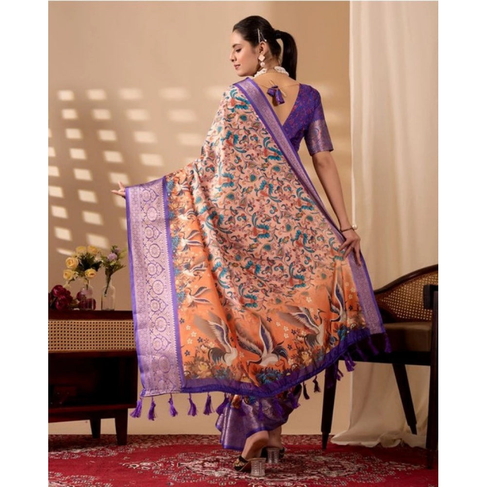 Generic Women's Faux_Silk Printed Saree With Unstitched Blouse 5.5Mtr (Orange)