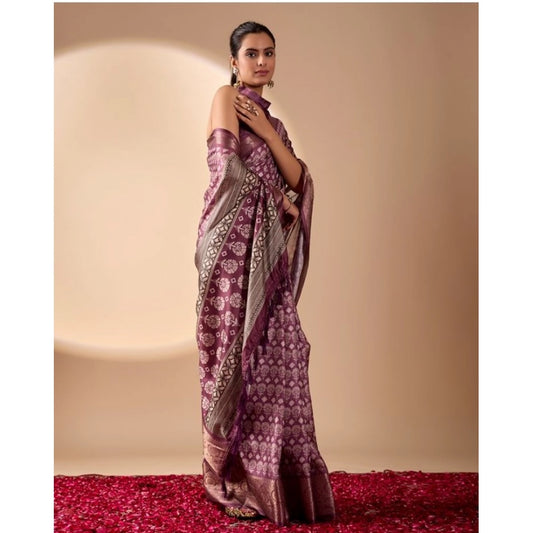 Generic Women's Faux_Banarasi Woven Saree With Unstitched Blouse 5.5Mtr (Purple)