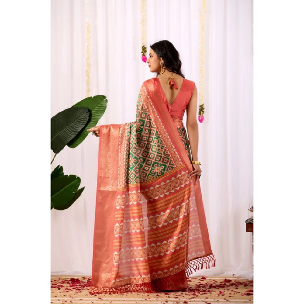 Generic Women's Faux_Silk Woven Saree With Unstitched Blouse 5.5Mtr (Green)