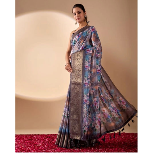 Generic Women's Faux_Silk Printed Saree With Unstitched Blouse 5.5Mtr (Grey)