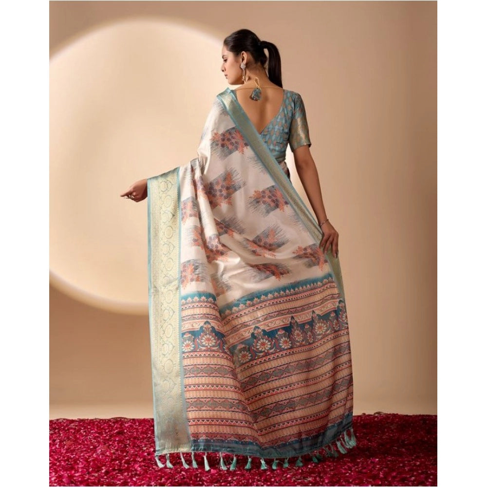 Generic Women's Faux_Silk_Blend Printed Saree With Unstitched Blouse 5.5Mtr (Beige)