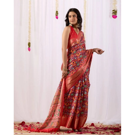 Generic Women's Faux_Patola Woven Saree With Unstitched Blouse 5.5Mtr (Red)