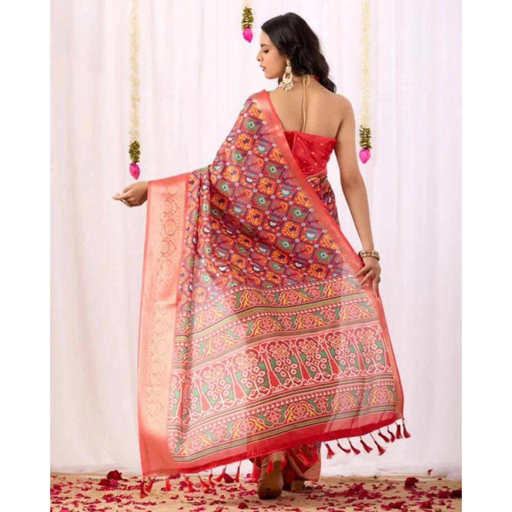 Generic Women's Faux_Patola Woven Saree With Unstitched Blouse 5.5Mtr (Red)