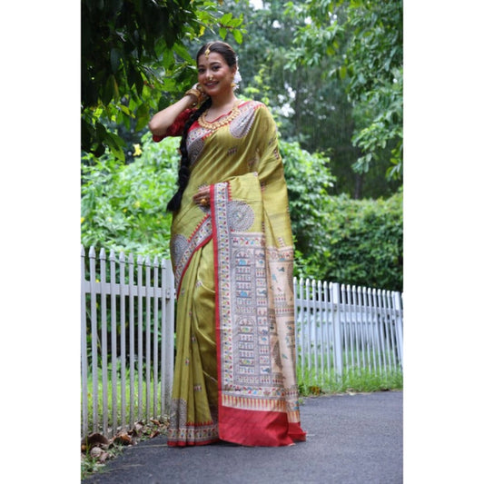 Generic Women's Faux_Tussar_Silk Printed Saree With Unstitched Blouse 5.5Mtr (Mustard)