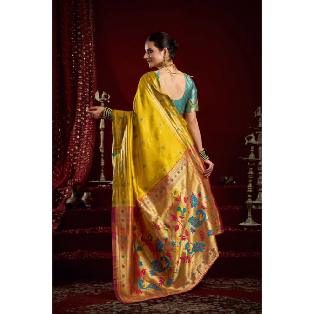 Generic Women's Silk Blend Woven Saree With Unstitched Blouse 5.5 Mtr (Mustard)
