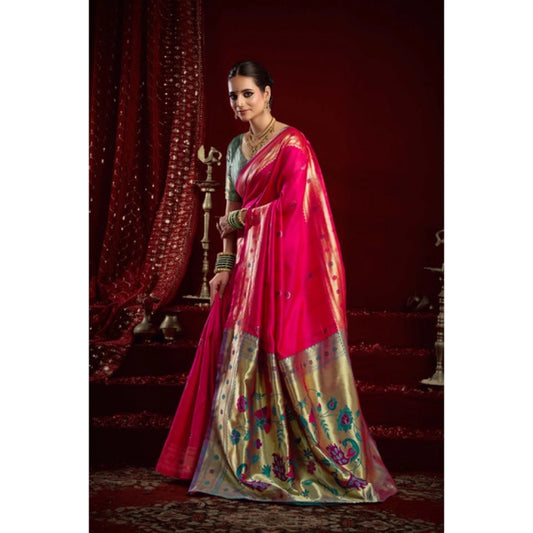 Generic Women's Silk Blend Woven Saree With Unstitched Blouse 5.5 Mtr (Pink)