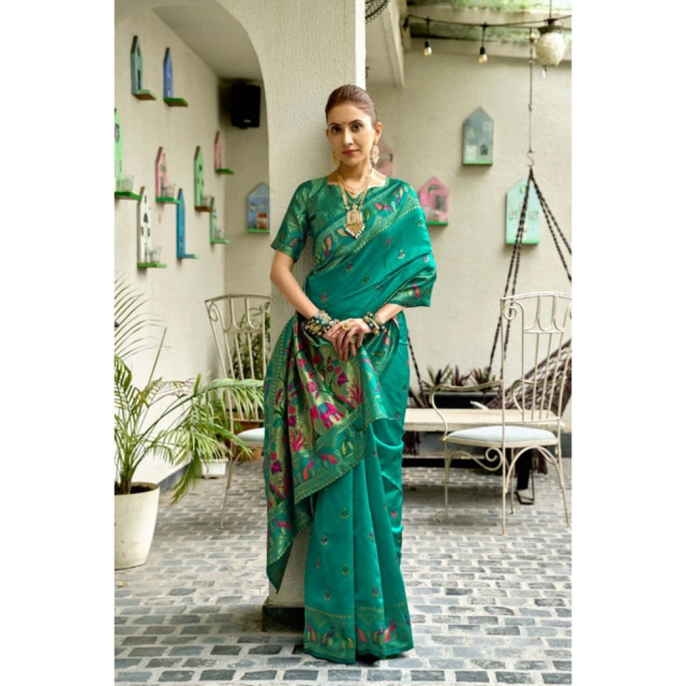 Generic Women's Silk Blend Woven Saree With Unstitched Blouse 5.5 Mtr (Green)