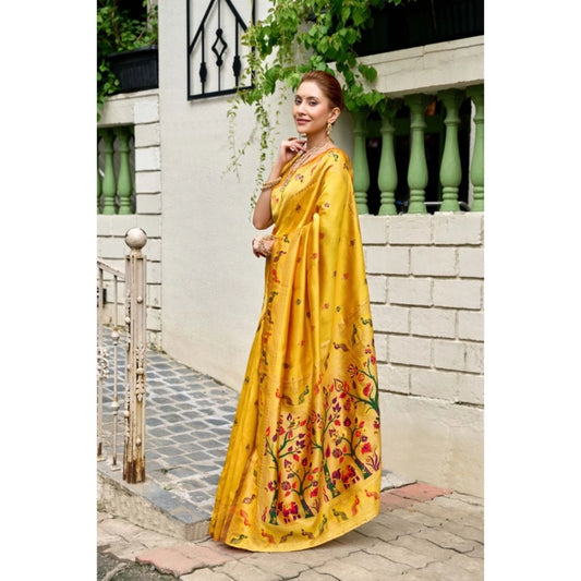 Generic Women's Silk Blend Woven Saree With Unstitched Blouse 5.5 Mtr (Mustard)