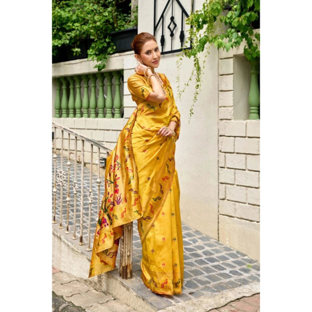 Generic Women's Silk Blend Woven Saree With Unstitched Blouse 5.5 Mtr (Mustard)