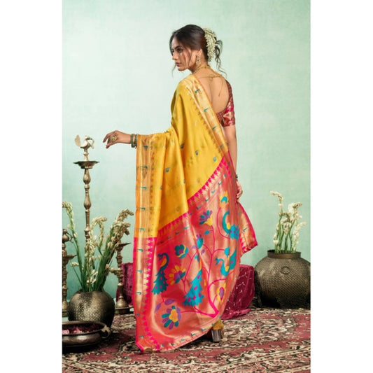 Generic Women's Silk Blend Woven Saree With Unstitched Blouse 5.5 Mtr (Mustard)