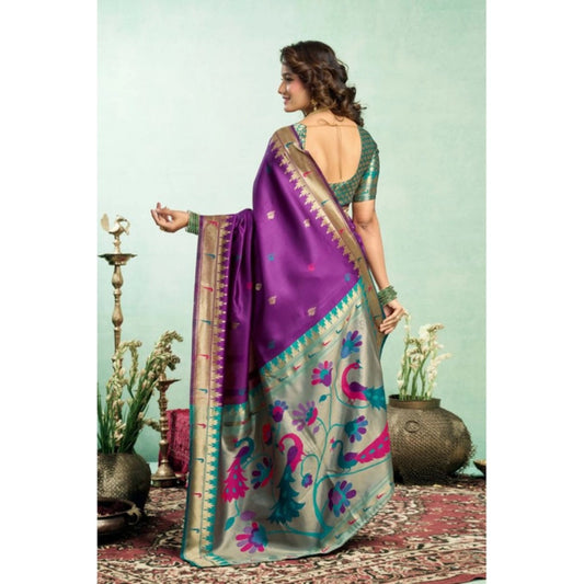 Generic Women's Silk Blend Woven Saree With Unstitched Blouse 5.5 Mtr (Purple)