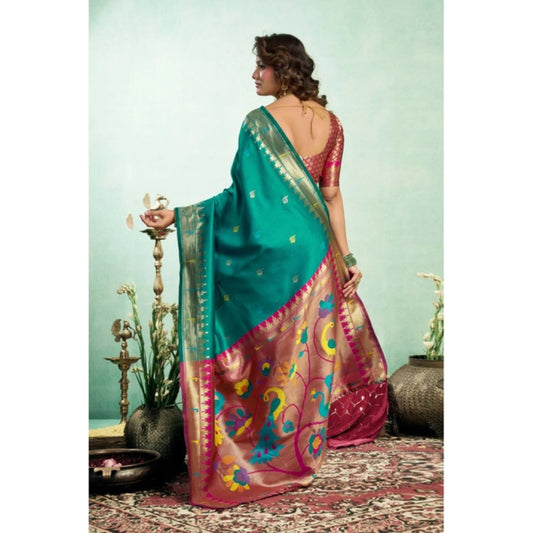 Generic Women's Silk Blend Woven Saree With Unstitched Blouse 5.5 Mtr (Green)