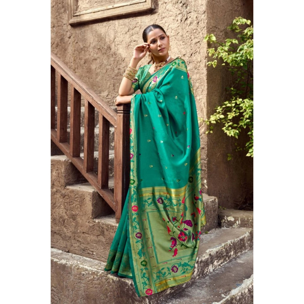 Generic Women's Silk Blend Woven Saree With Unstitched Blouse 5.5 Mtr (Green)