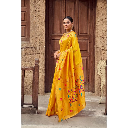Generic Women's Silk Blend Woven Saree With Unstitched Blouse 5.5 Mtr (Mustard)