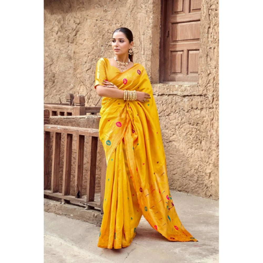 Generic Women's Silk Blend Woven Saree With Unstitched Blouse 5.5 Mtr (Mustard)