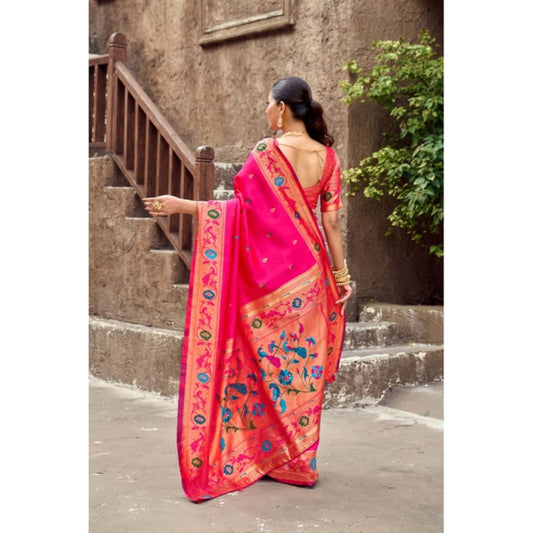 Generic Women's Silk Blend Woven Saree With Unstitched Blouse 5.5 Mtr (Pink)