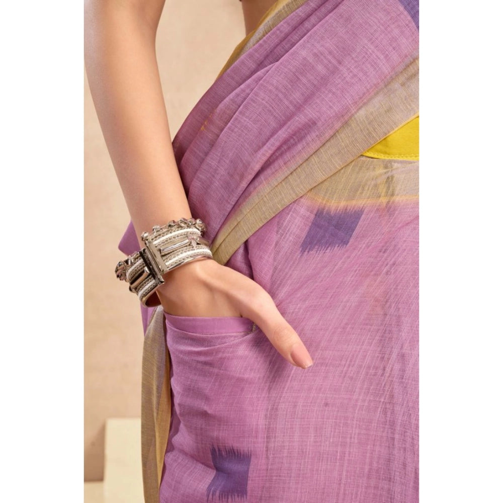 Generic Women's Linen Cotton Printed Ready To Wear Saree With Unstitched Blouse 5.5 Mtr (Lavender)