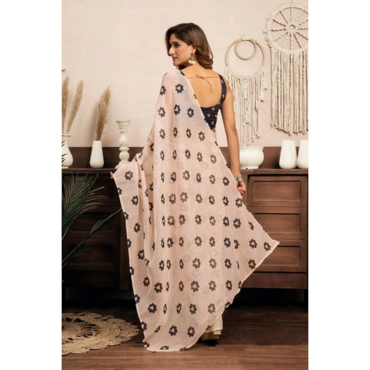 Generic Women's Linen Cotton Printed Ready To Wear Saree With Unstitched Blouse 5.5 Mtr (Light_Peach)