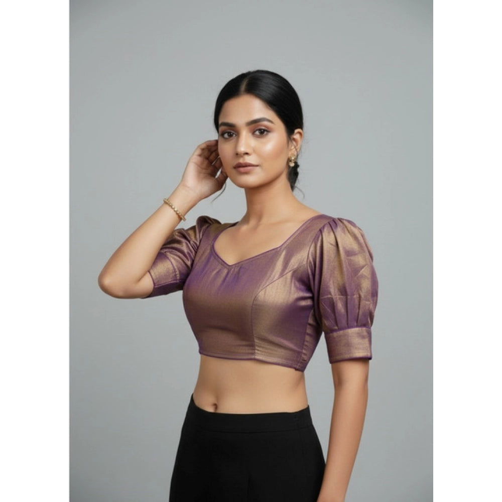 Generic Women's Erode Silk V Neck Padded Blouse (Purple, 38 Ready Size (Self-Alterable 36–40)