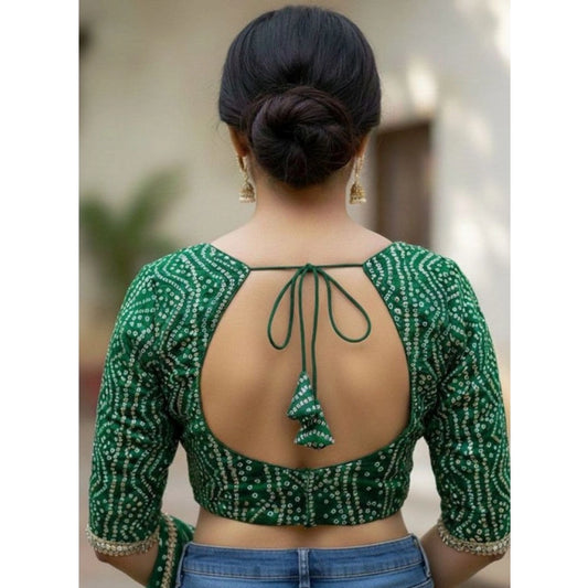 Generic Women's Rayon Sabyasachi Style Round Neck Padded Blouse (Green, 38 Ready Size (Self-Alterable 36–40)