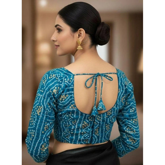 Generic Women's Rayon Sabyasachi Style Round Neck Padded Blouse (Sky-Blue, 38 Ready Size (Self-Alterable 36–40)