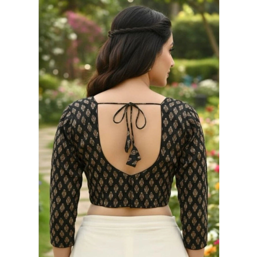 Generic Women's Ajrakh Cotton Halter Neck Padded Blouse (Black, 38 Ready Size (Self-Alterable 36–40)