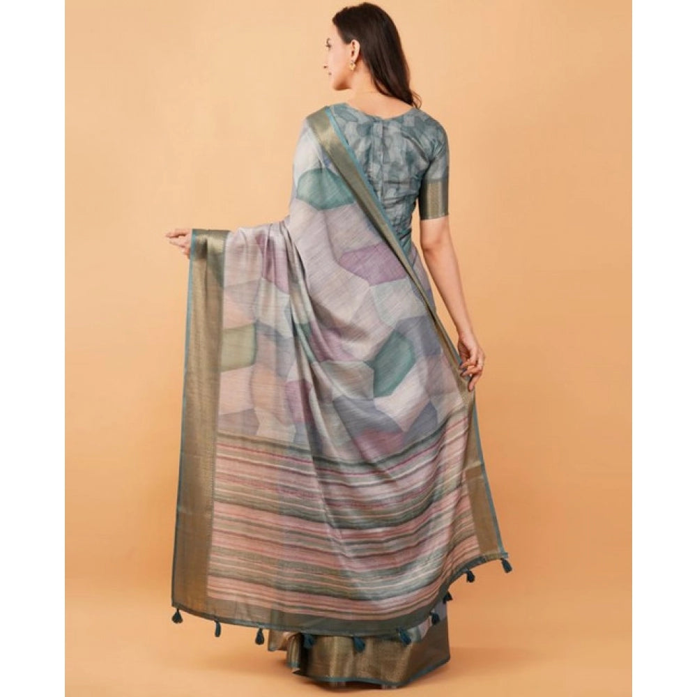 Generic Women's Polyester Printed Saree With Unstitched Blouse 5.5 Mtr (Multicolor)