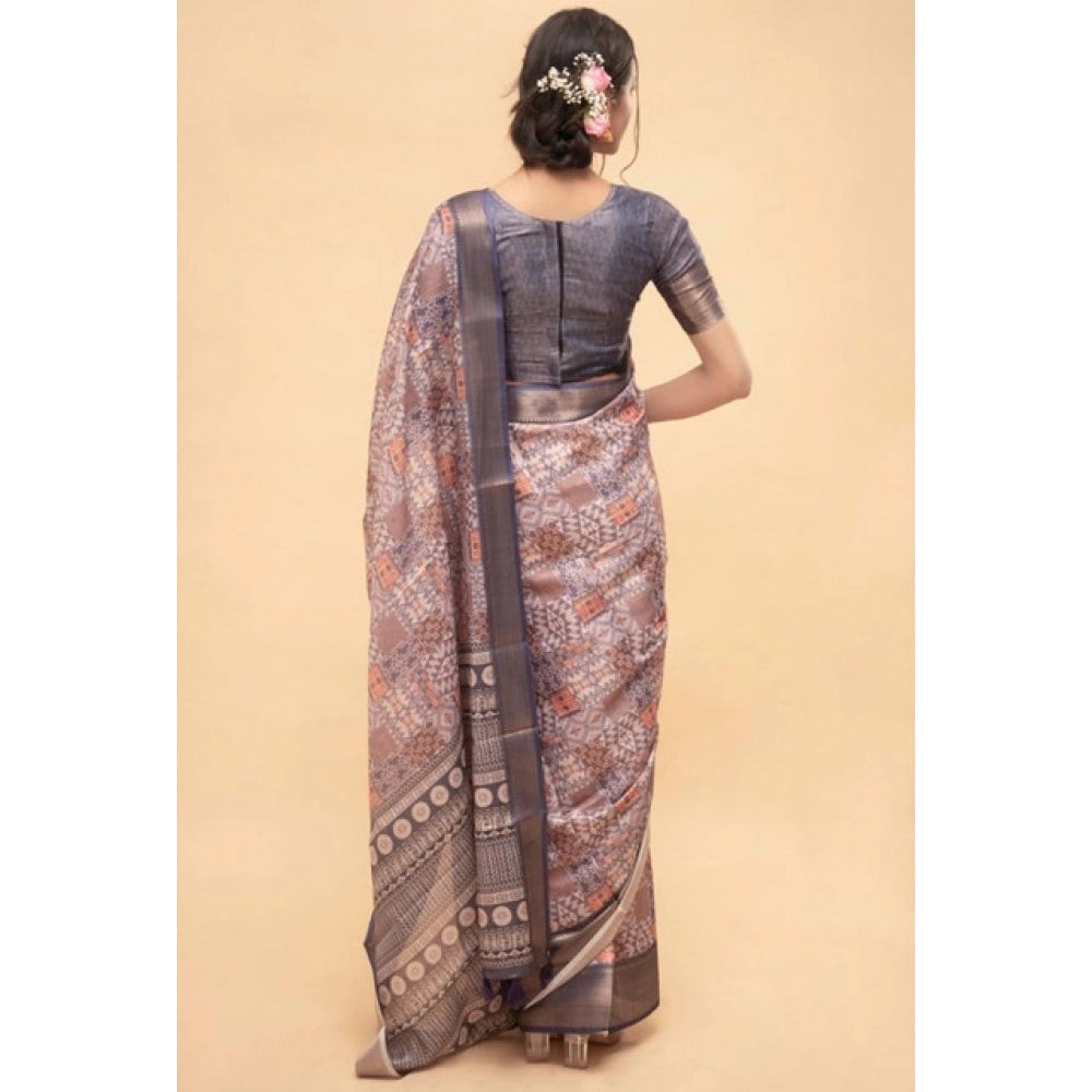 Generic Women's Polyester Printed Saree With Unstitched Blouse 5.5 Mtr (Multicolor)