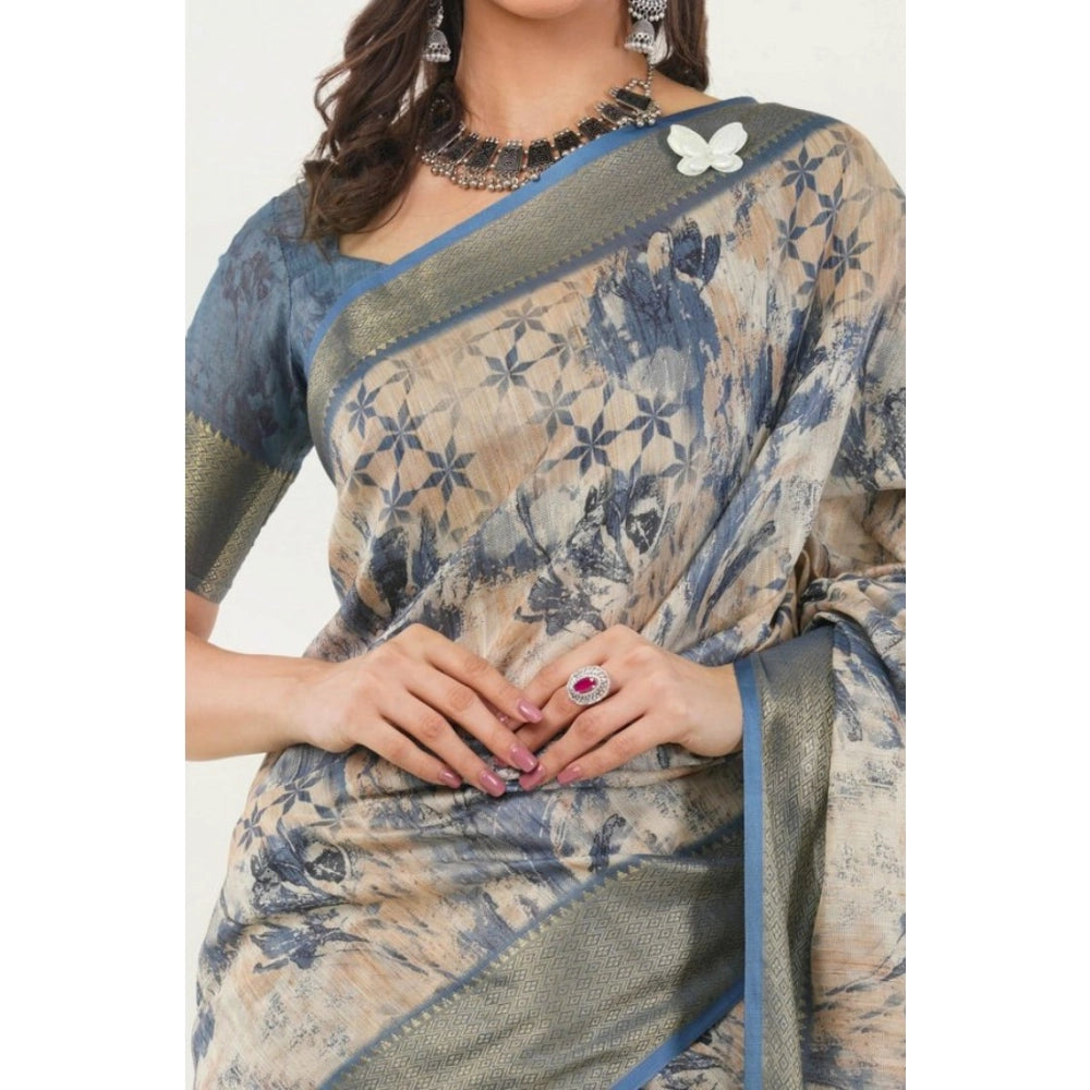 Generic Women's Polyester Printed Saree With Unstitched Blouse 5.5 Mtr (Multicolor)