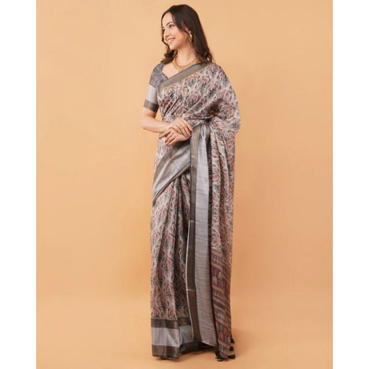 Generic Women's Polyester Printed Saree With Unstitched Blouse 5.5 Mtr (Multicolor)